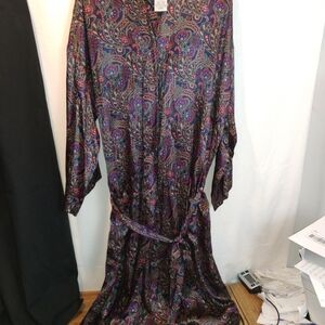 Reckless Men's 100% Silk Paisley Long Sleeve Bathrobe Pockets One Size Vintage